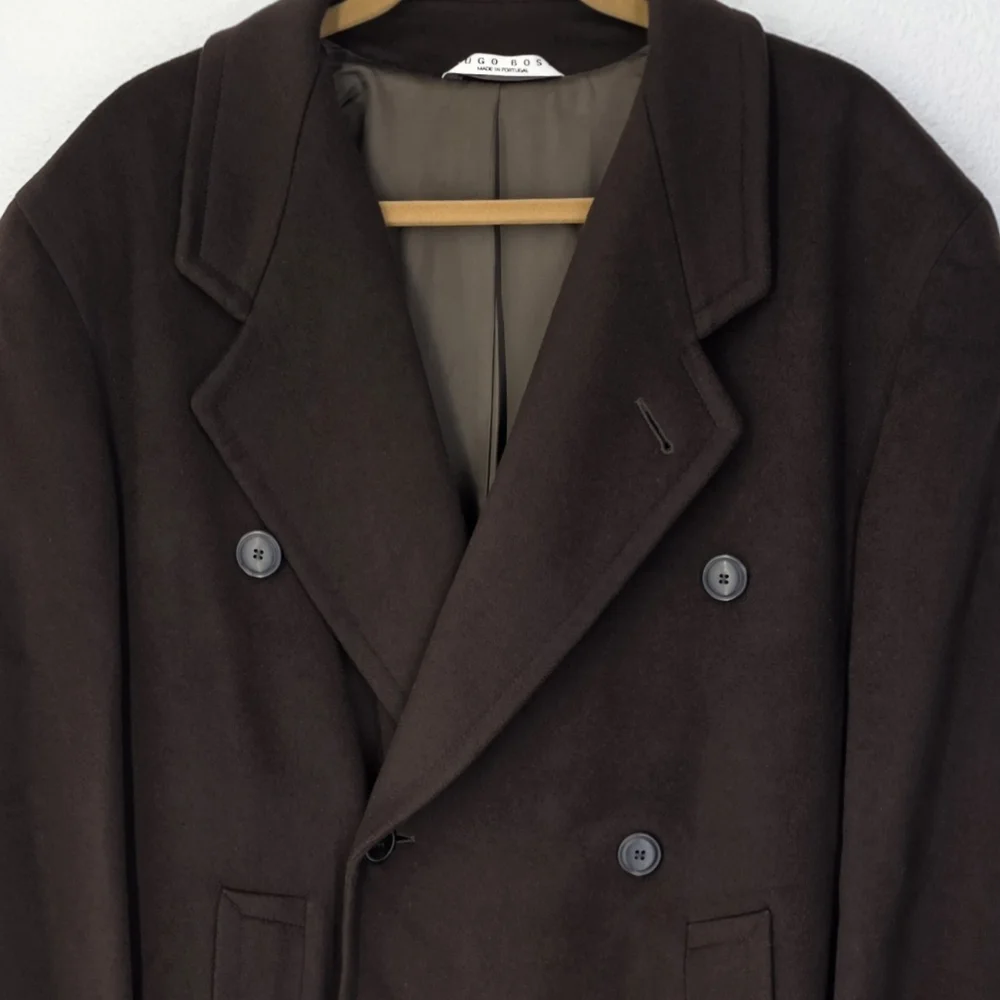 Boss Hugo Boss Continental Overcoat Wool Cashmere Double Breasted Brown Sz 34R
